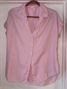 beachlunchlounge Pink and White Striped Button-Up Top